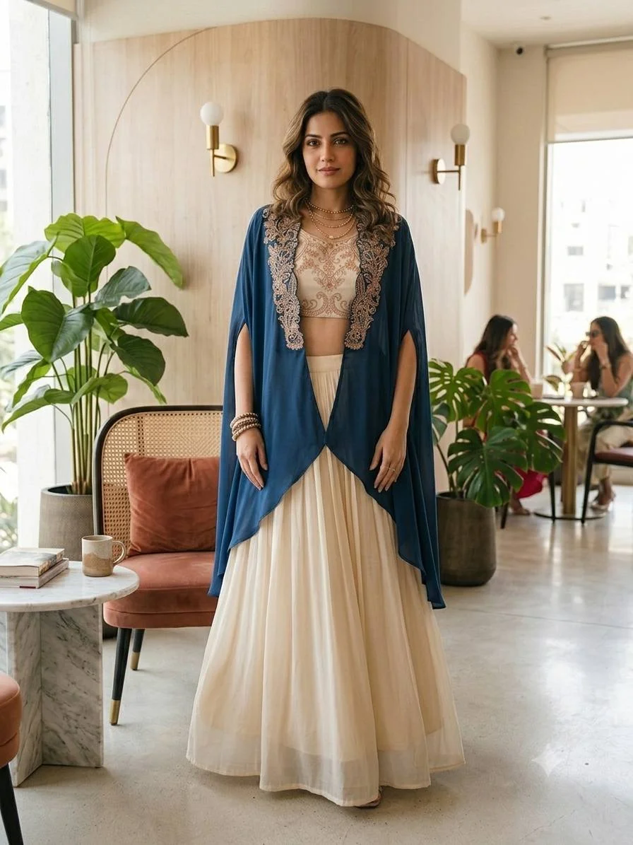 Embroidered Cape Jacket Lehenga Set