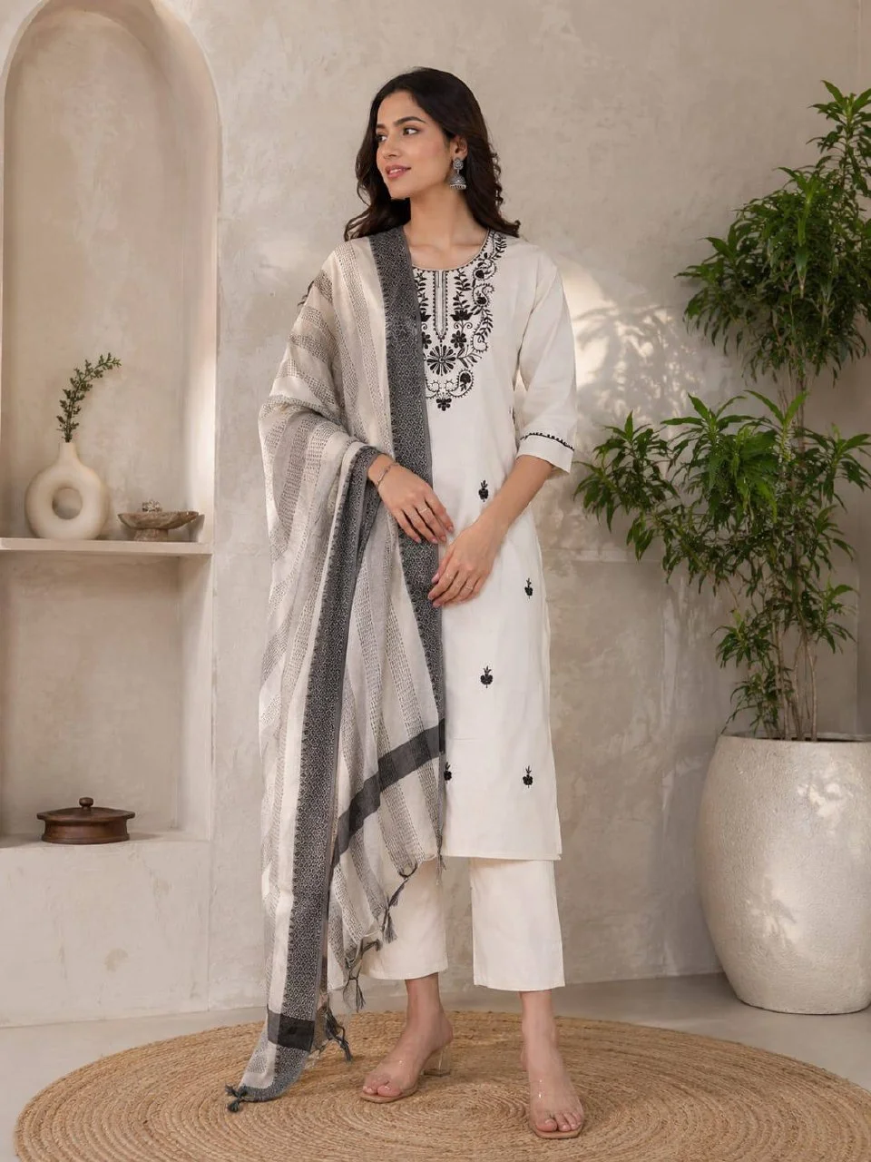 Cotton Floral Yoke Kurta Set with Palazzo