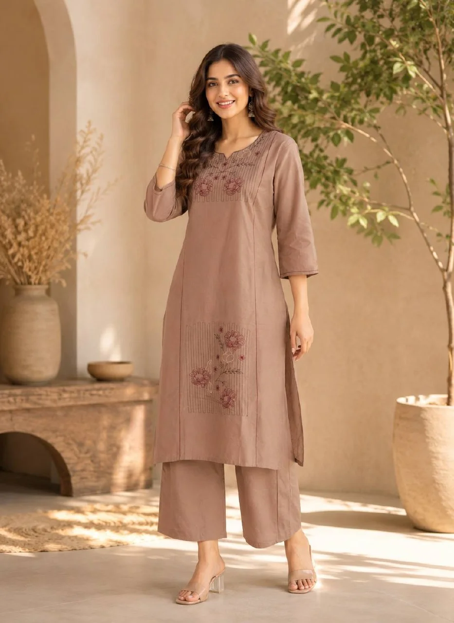 Cotton Pintuck A-Line Kurta Set with Palazzo