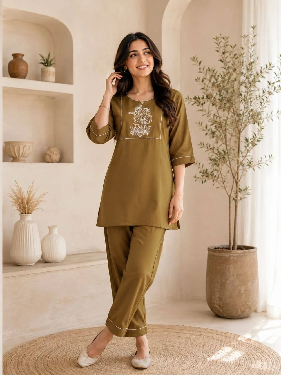 Cotton Slub Radha Krishna Kurti Palazzo Set