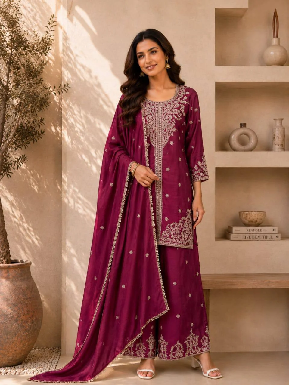 Heavy Embroidered Straight Kurta Palazzo Set