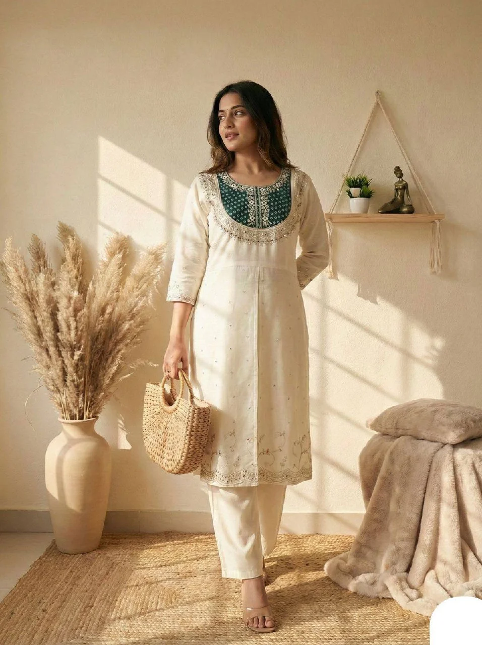 Roman Silk Embroidered Border Co-ord Set