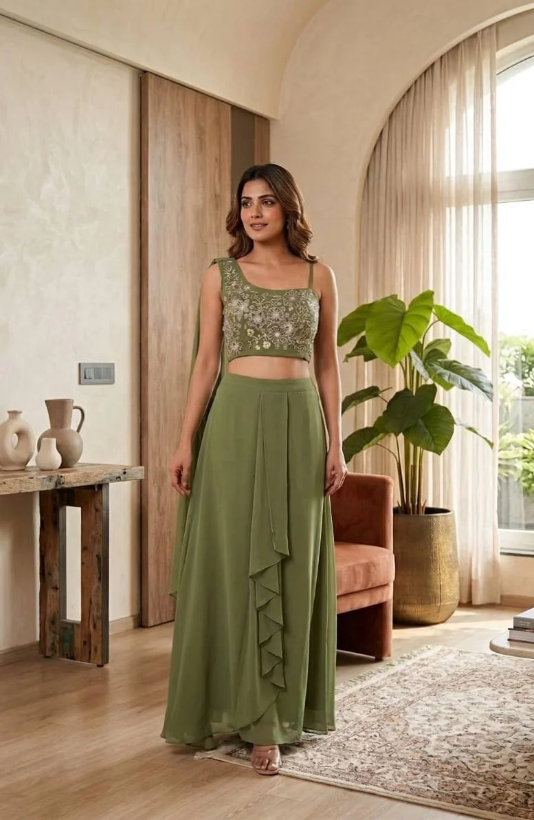 Georgette Sequin Crop Top with Palazzo