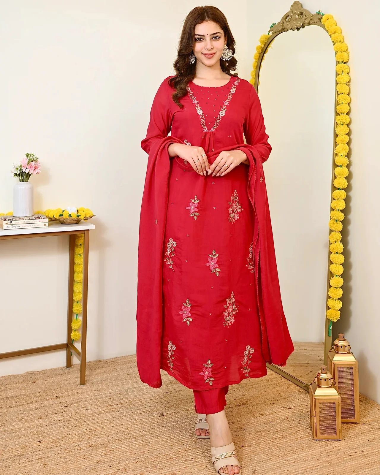 Premium Embroidered Kurta Pant Set with Dupatta
