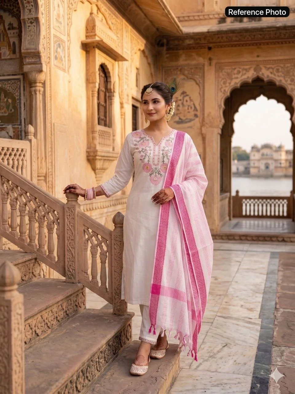 VIDALA CLOTHINGS White Pure Khadi Cotton Straight Kurti with Pant & Tassel Dupatta Set