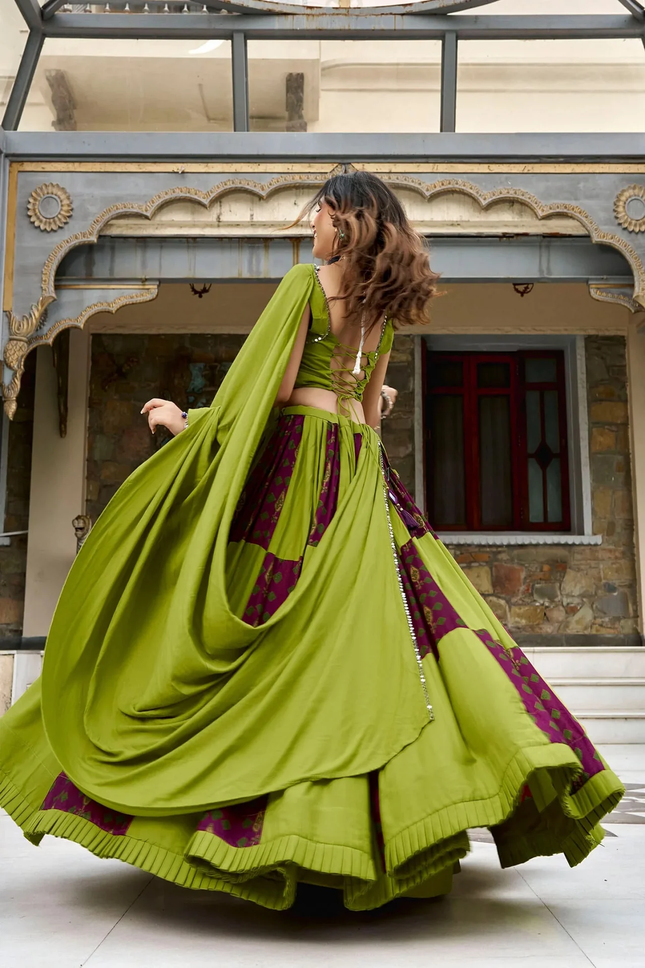 Women’s Ajrakh Printed Rayon Lehenga Choli with Dupatta in Maroon — photo 4 of 4
