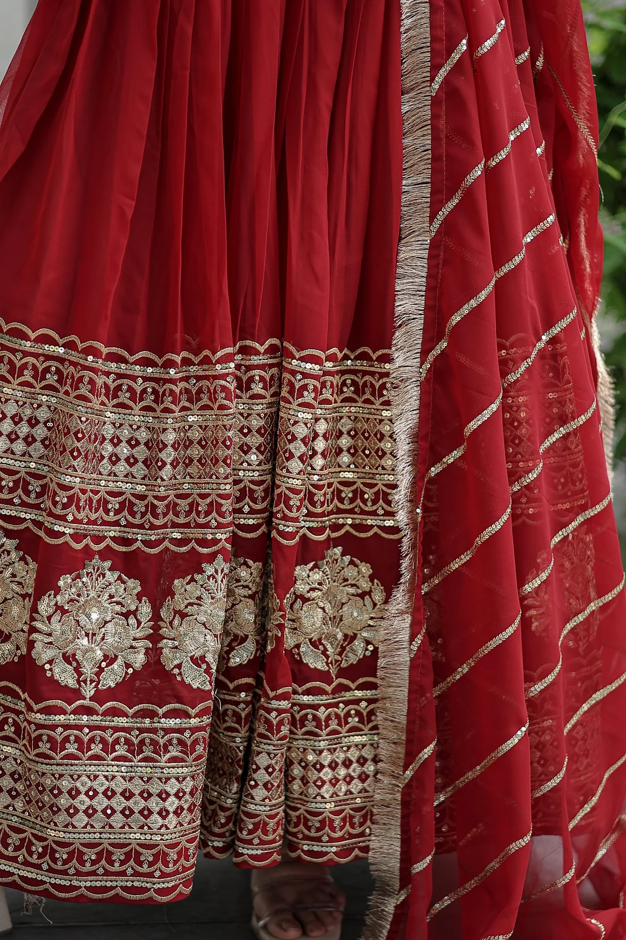 Women's Sequins Embroidered Faux Blooming Gown with Dupatta in Maroon — photo 5 of 7