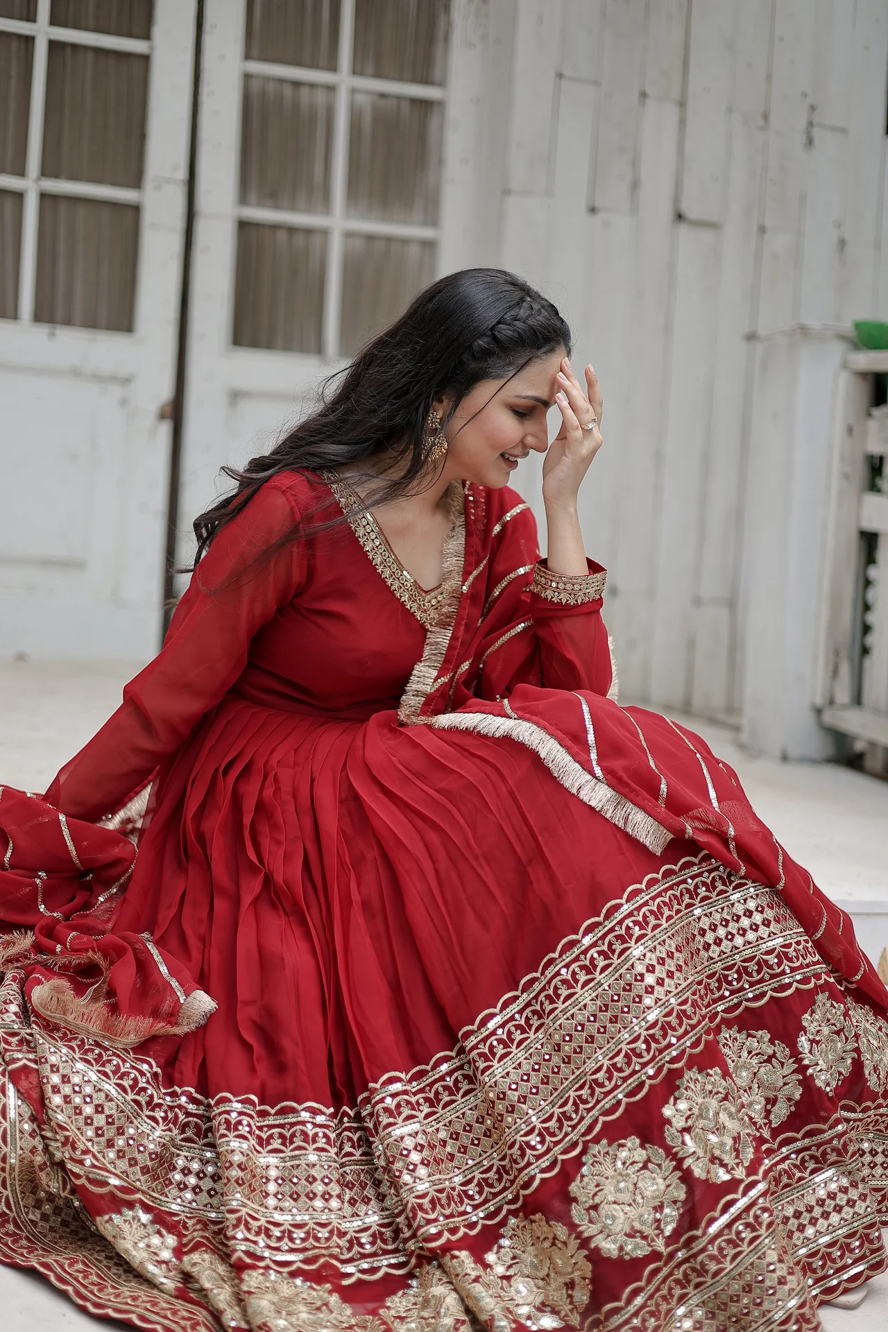 Women's Sequins Embroidered Faux Blooming Gown with Dupatta in Maroon — photo 7 of 7