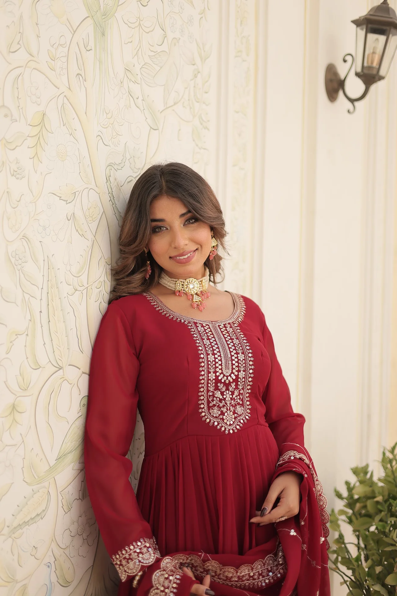 Women's Rich Sequins Embroidered Faux Blooming Gown with Dupatta in Maroon — photo 5 of 7