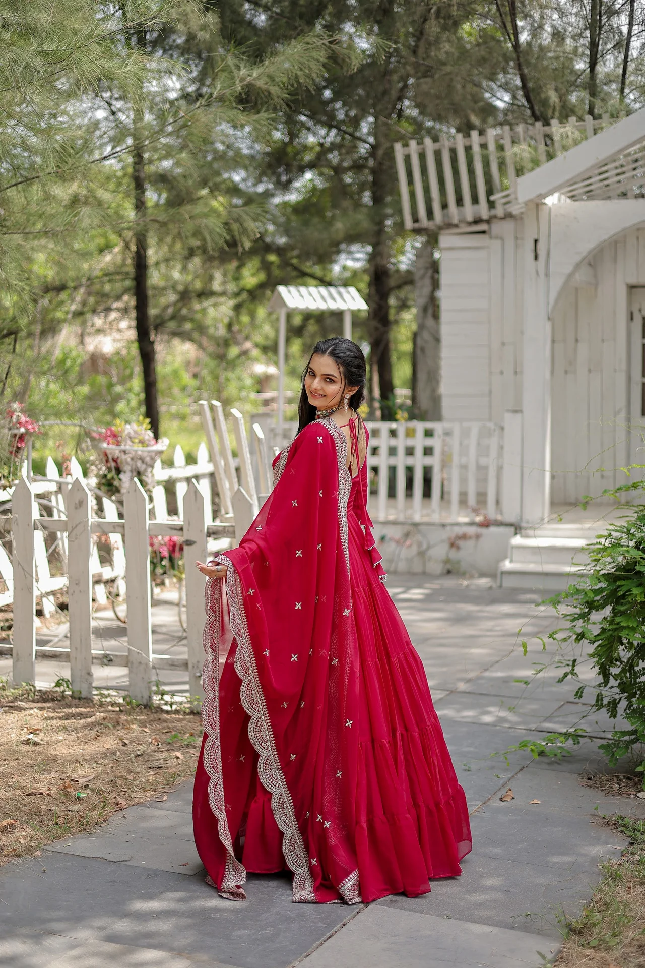 Women's Faux Blooming Gown with Dupatta in Rani Pink — photo 2 of 6