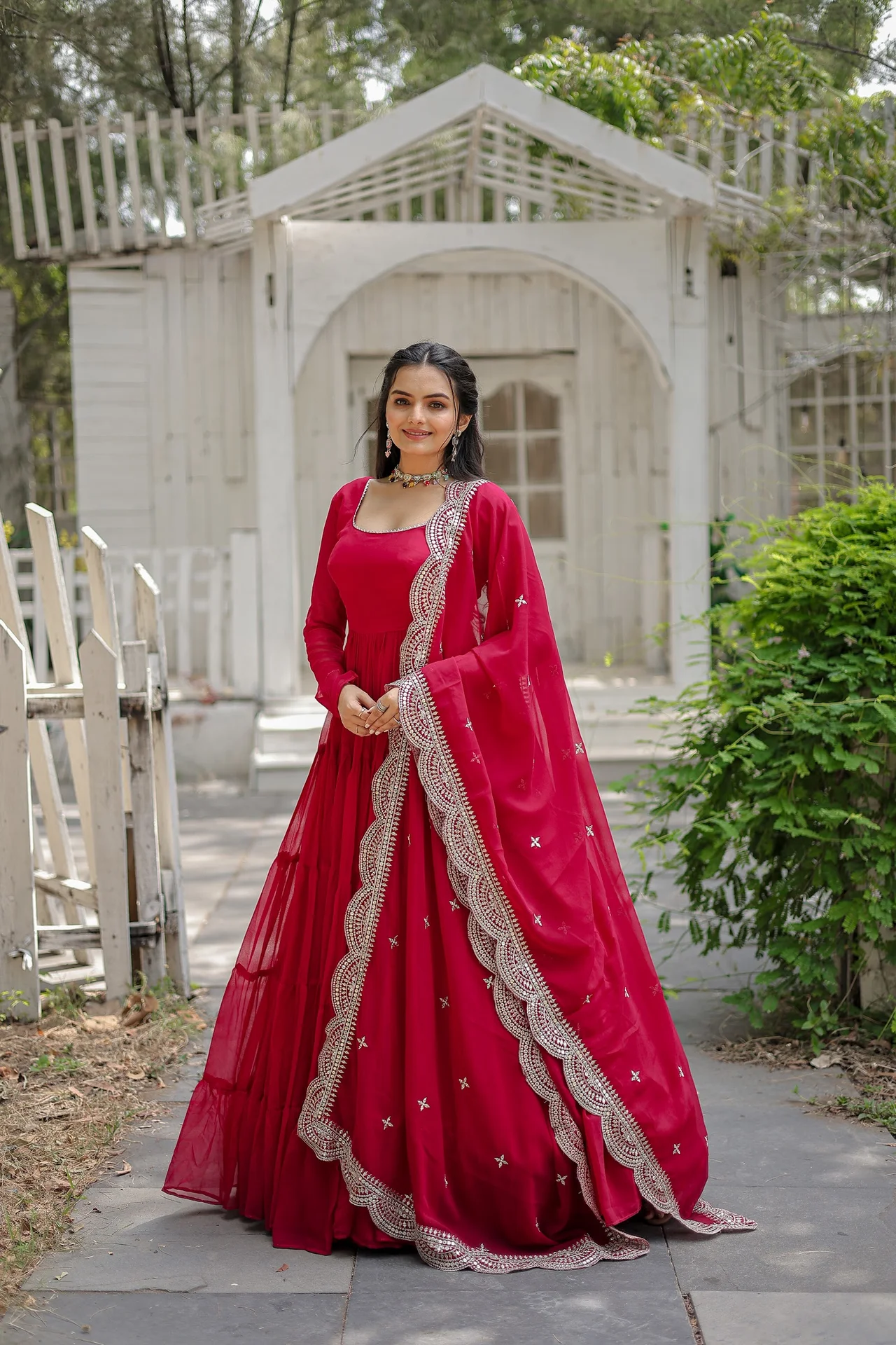 Women's Faux Blooming Gown with Dupatta in Rani Pink — photo 4 of 6