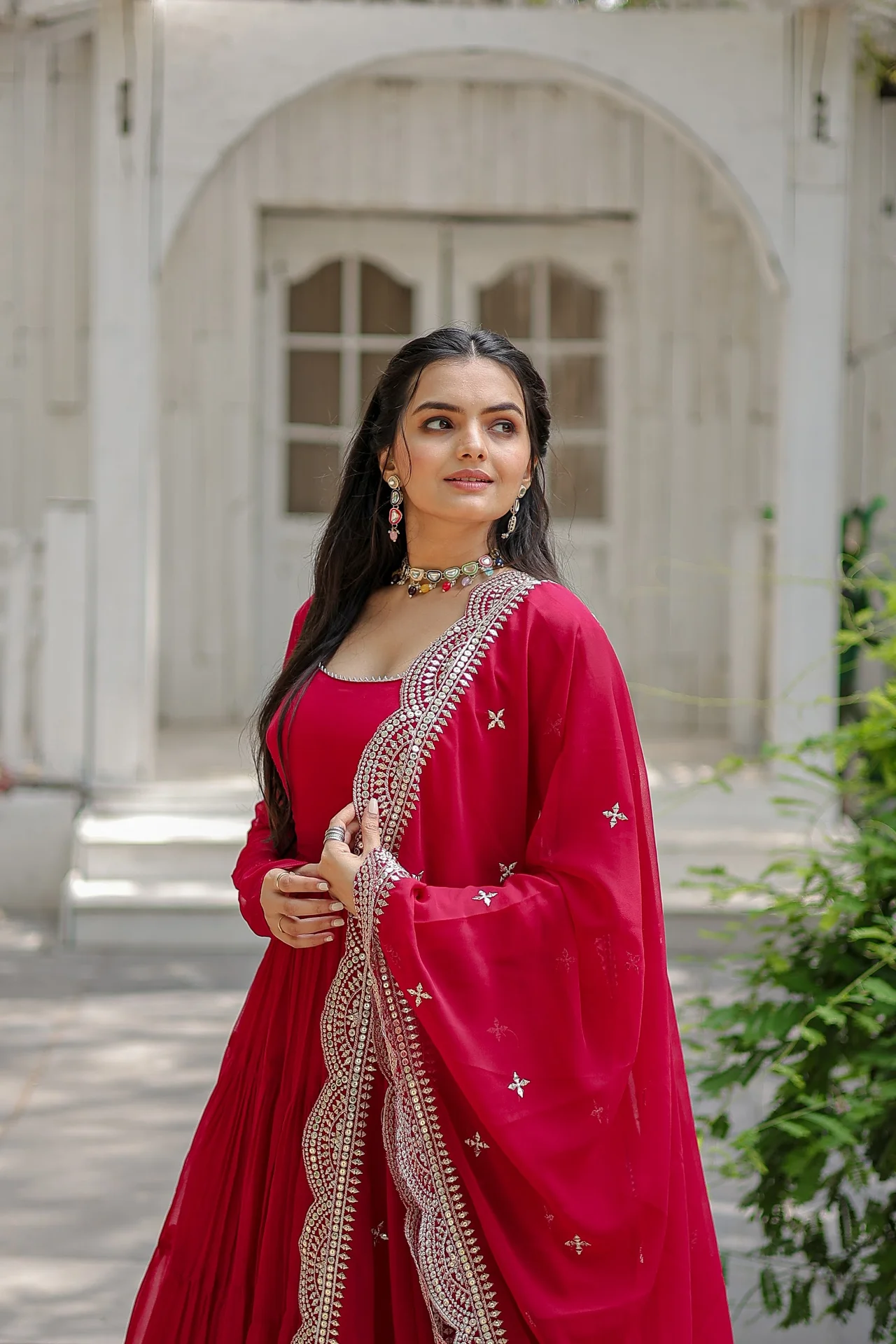 Women's Faux Blooming Gown with Dupatta in Rani Pink — photo 5 of 6