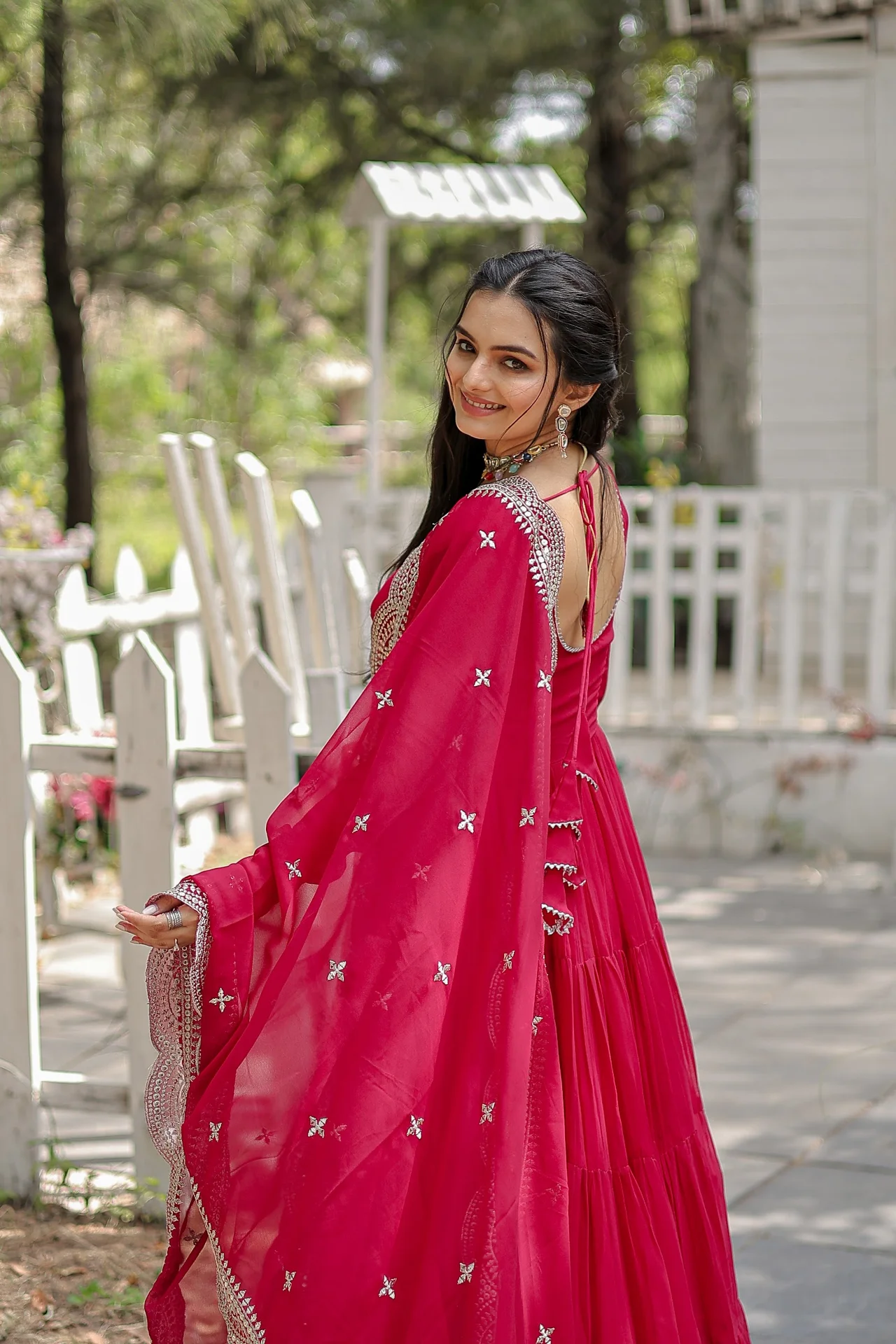 Women's Faux Blooming Gown with Dupatta in Rani Pink — photo 6 of 6