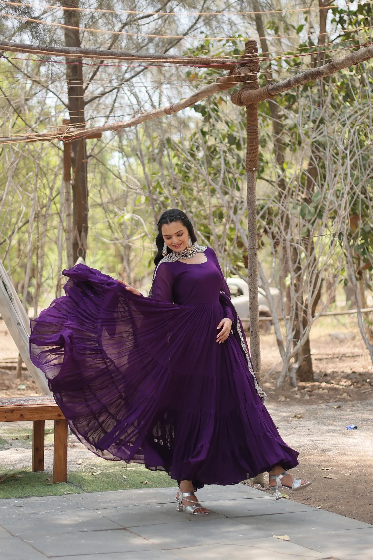 Women's Faux Georgette Gown with Dupatta in Purple — photo 2 of 8