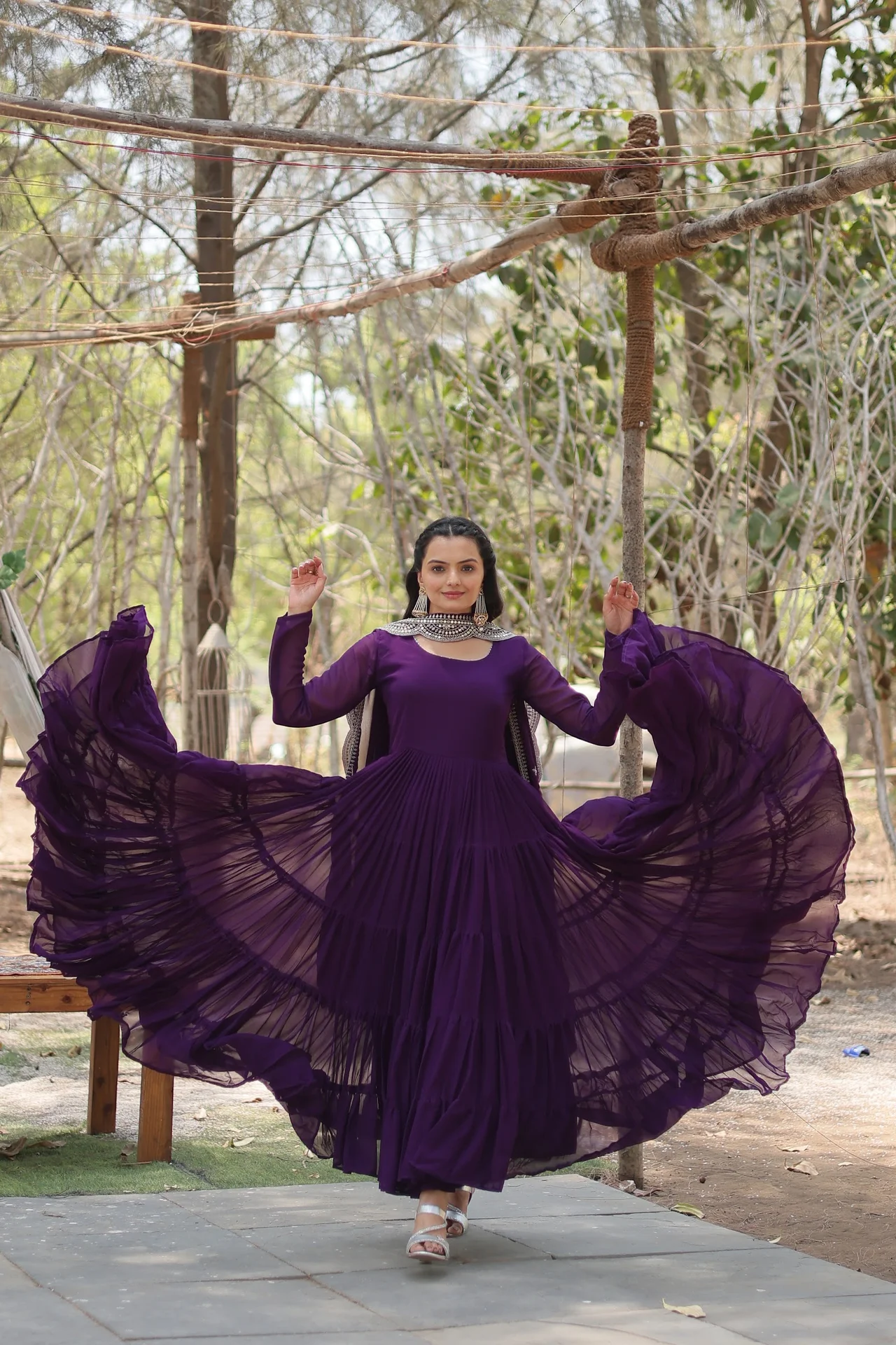 Women's Faux Georgette Gown with Dupatta in Purple — photo 3 of 8