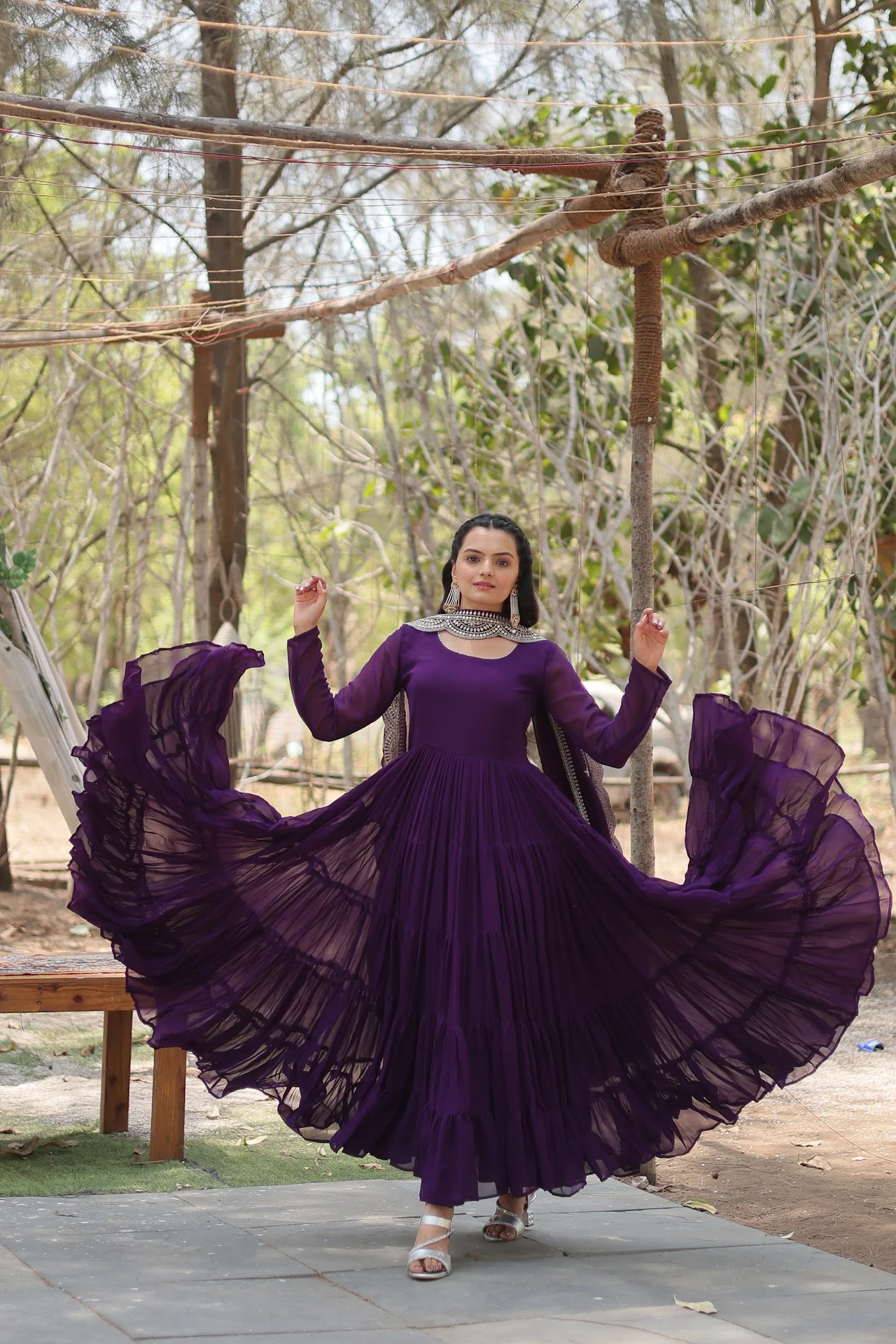 Women's Faux Georgette Gown with Dupatta in Purple — photo 4 of 8