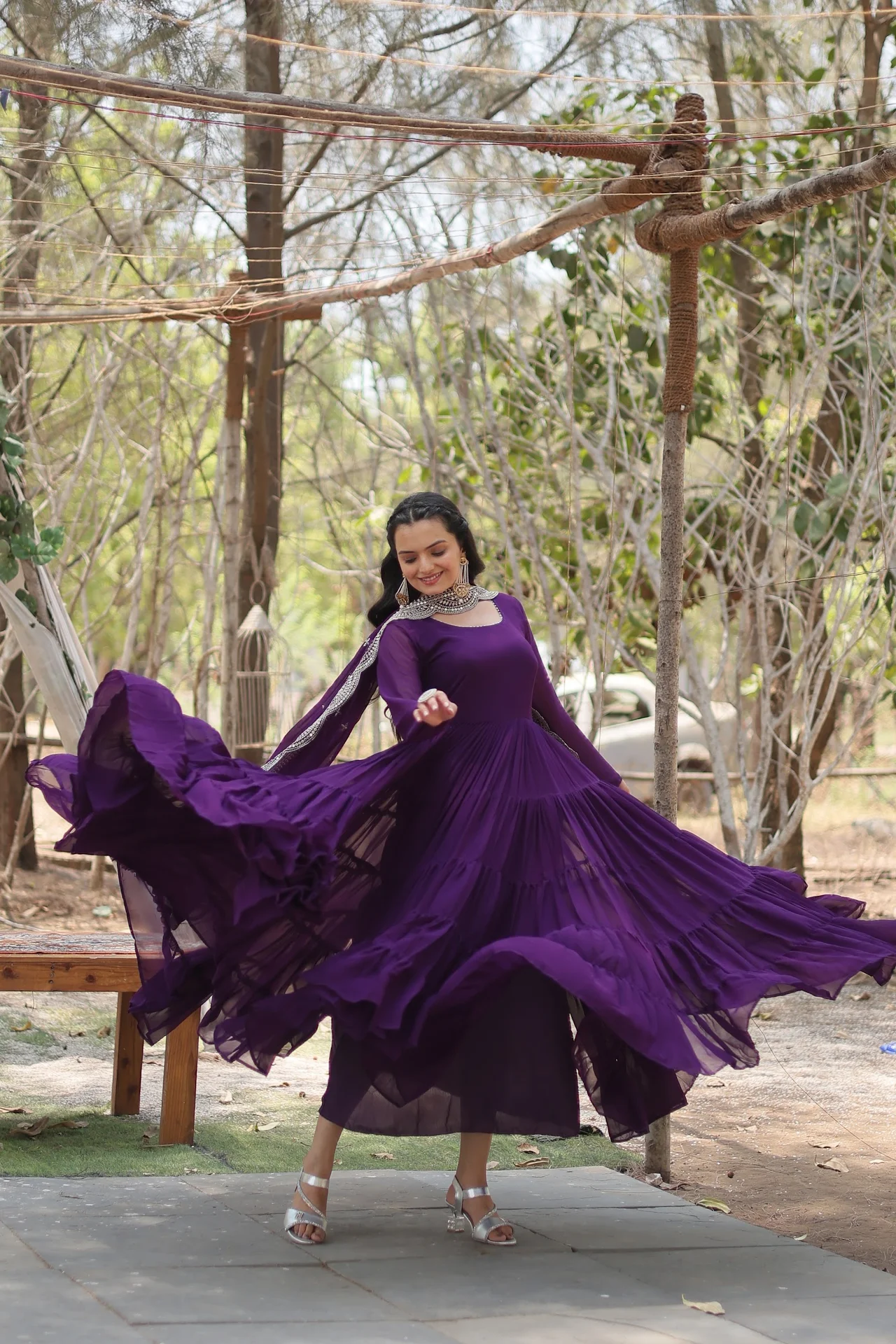 Women's Faux Georgette Gown with Dupatta in Purple — photo 5 of 8