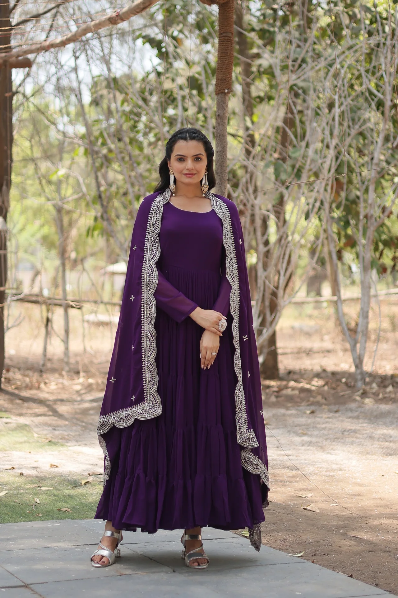 Women's Faux Georgette Gown with Dupatta in Purple — photo 6 of 8