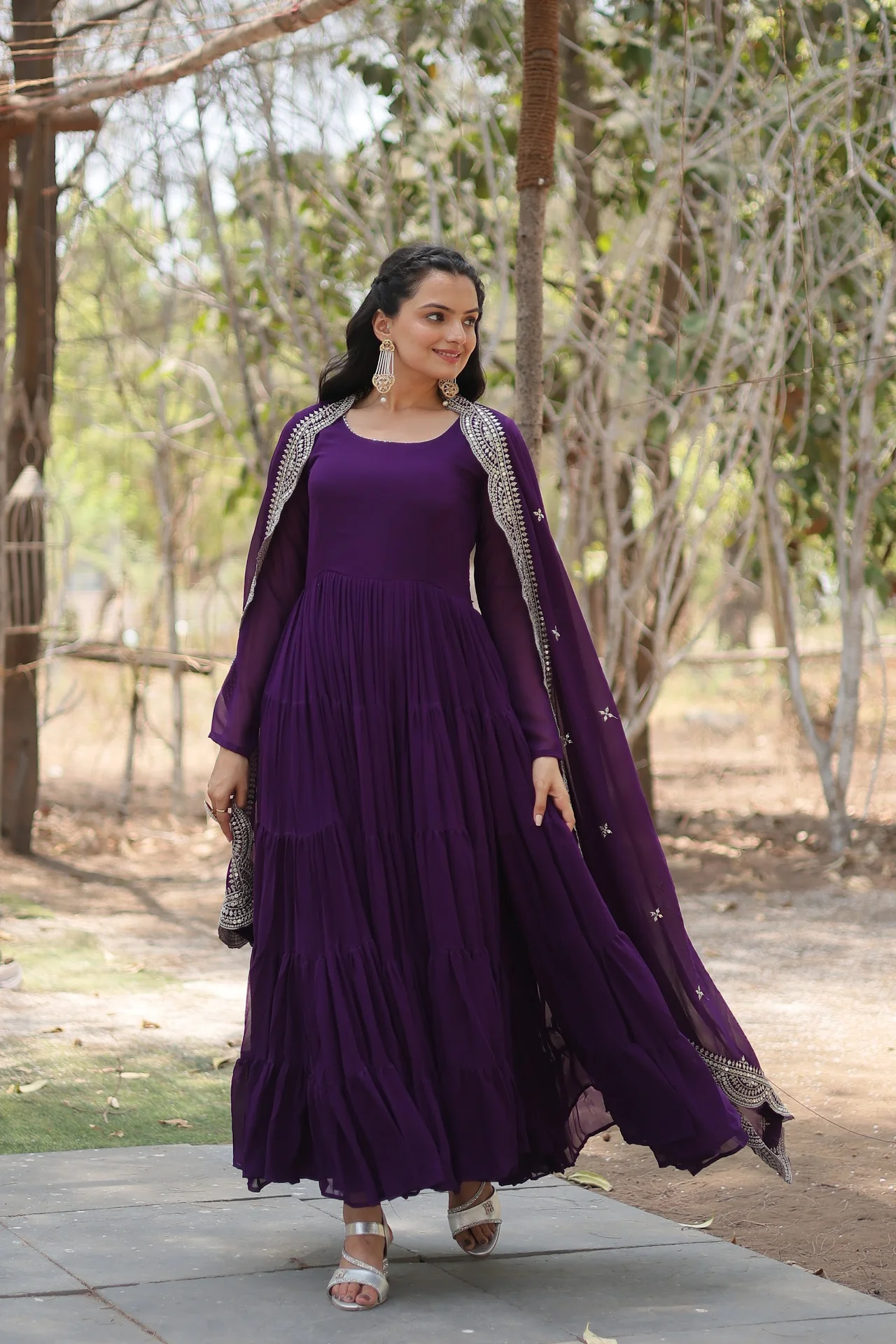 Women's Faux Georgette Gown with Dupatta in Purple — photo 7 of 8