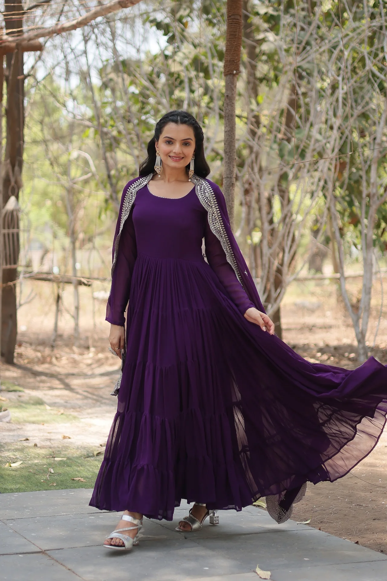 Women's Faux Georgette Gown with Dupatta in Purple — photo 8 of 8
