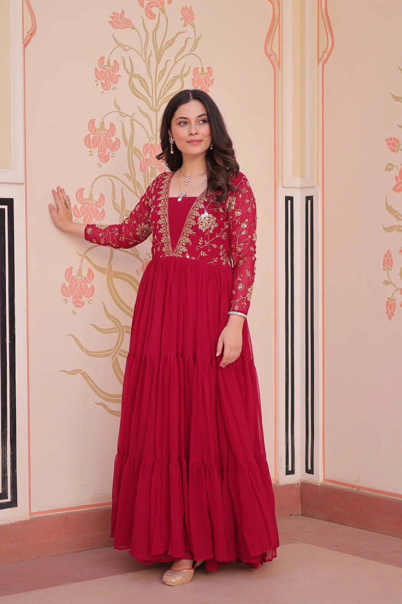 Women's Sequins and Zari Embroidered Faux Blooming Gown Only in Rani Pink — photo 8 of 10