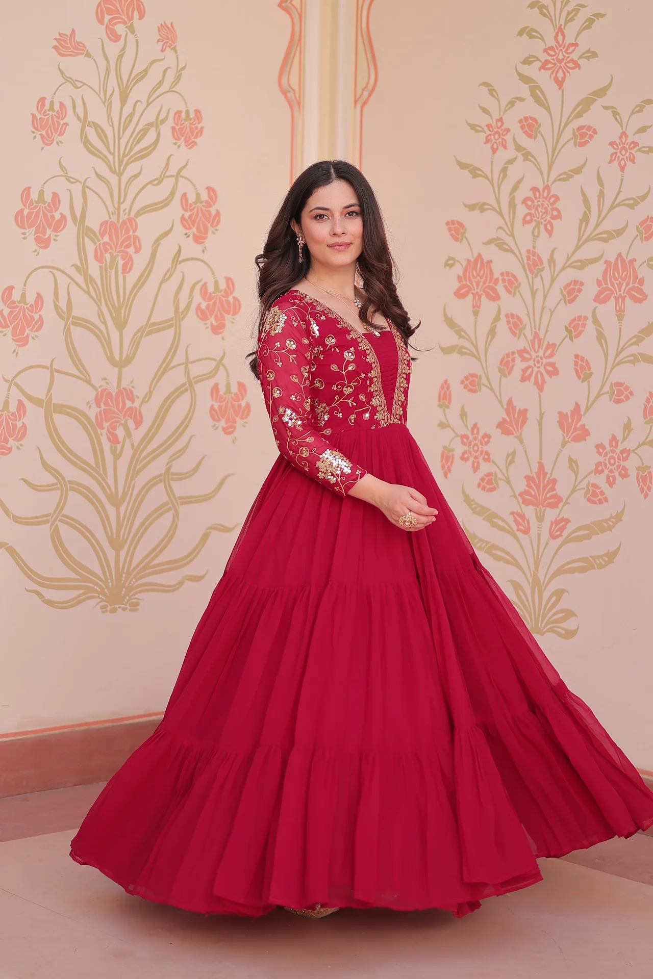 Women's Sequins and Zari Embroidered Faux Blooming Gown Only in Rani Pink — photo 10 of 10