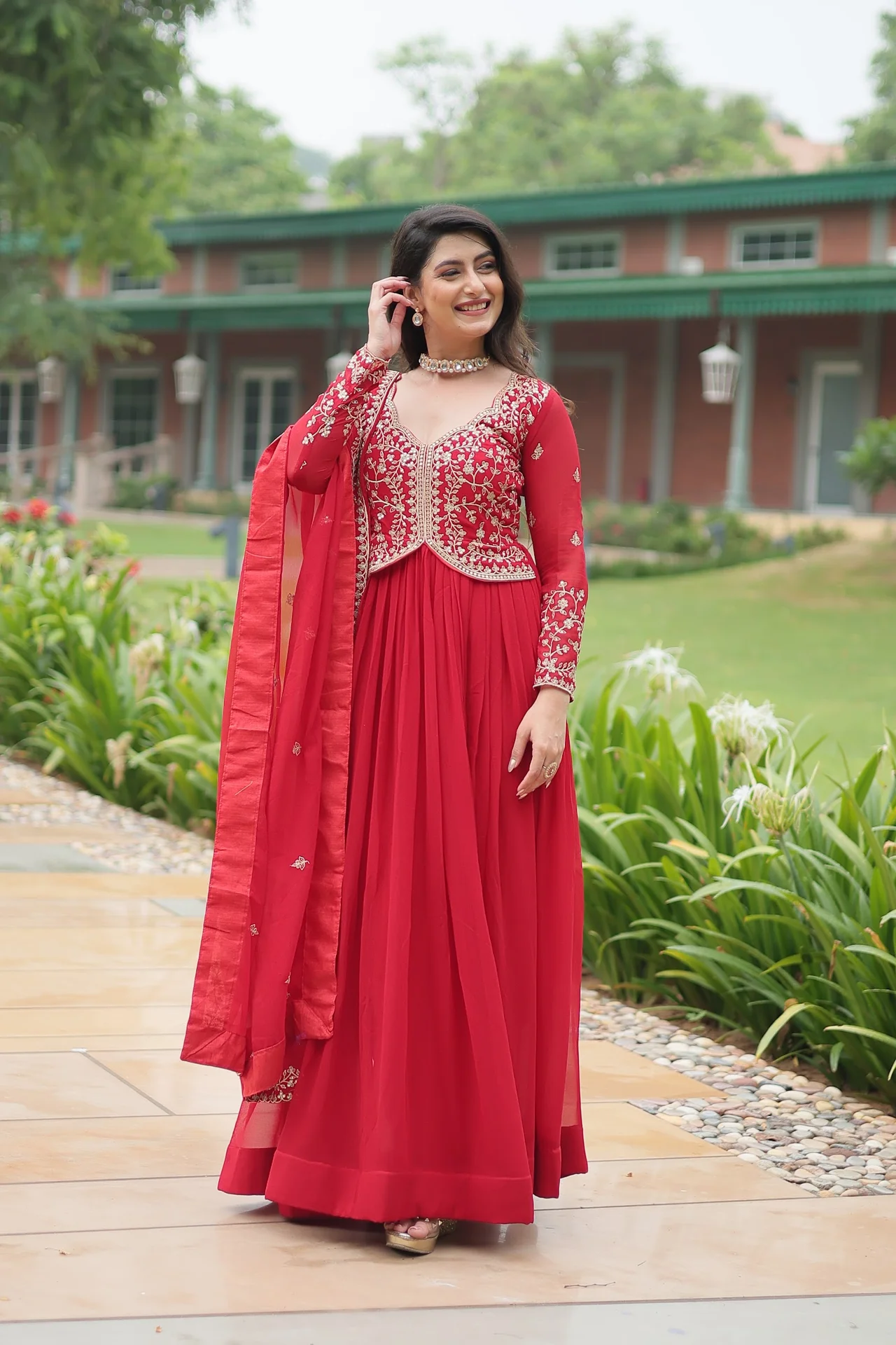 Women's Multi Sequins and Zari Embroidered Faux Blooming Gown with Lace Border Dupatta — photo 4 of 10