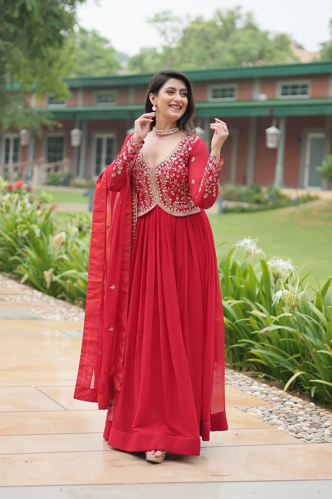 Women's Multi Sequins and Zari Embroidered Faux Blooming Gown with Lace Border Dupatta — photo 5 of 10