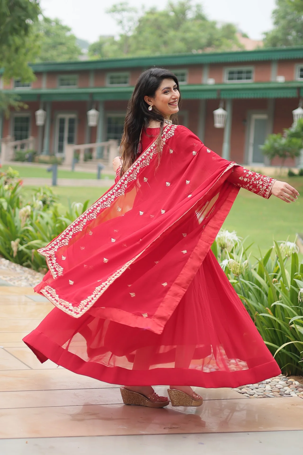 Women's Multi Sequins and Zari Embroidered Faux Blooming Gown with Lace Border Dupatta — photo 6 of 10