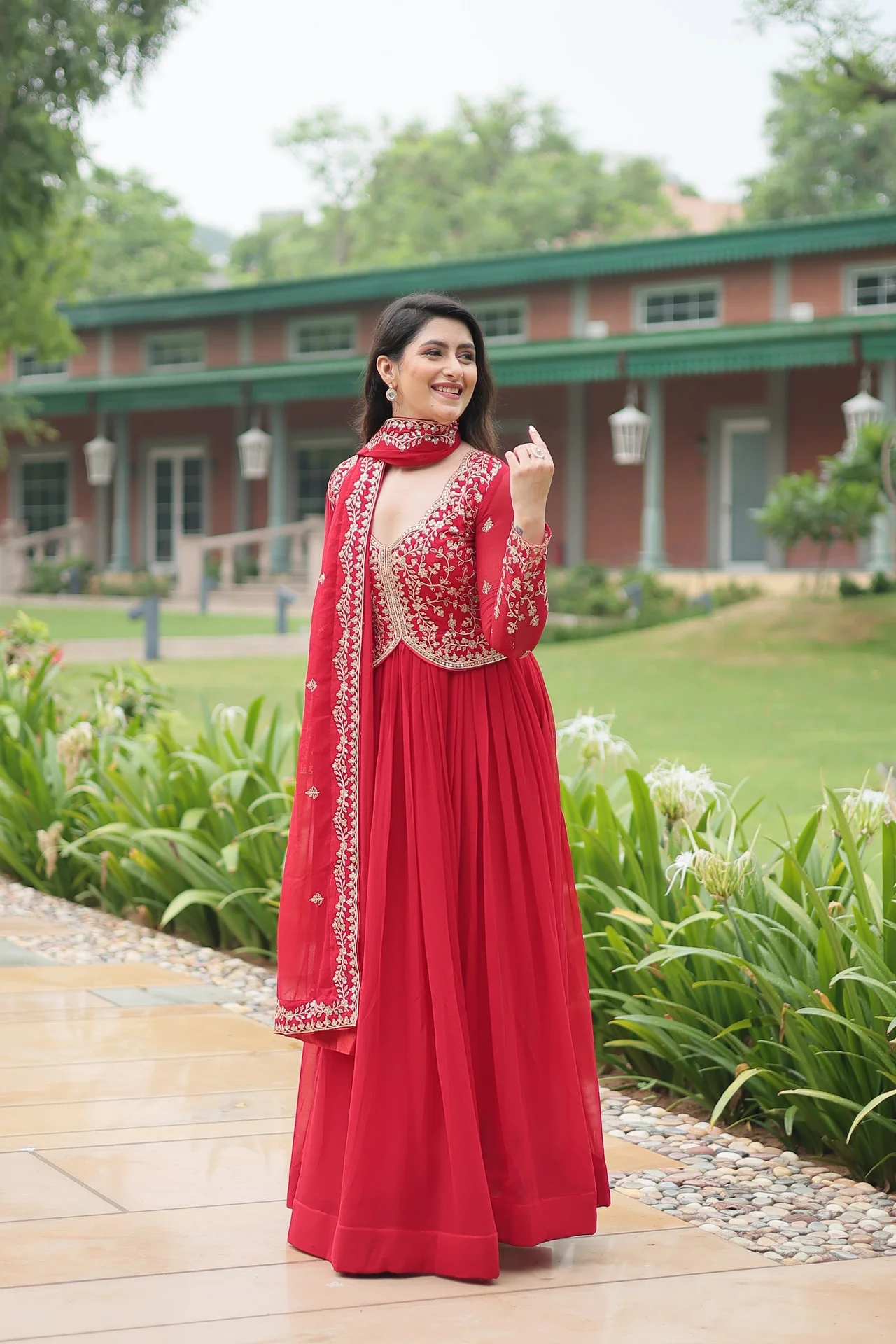 Women's Multi Sequins and Zari Embroidered Faux Blooming Gown with Lace Border Dupatta — photo 8 of 10