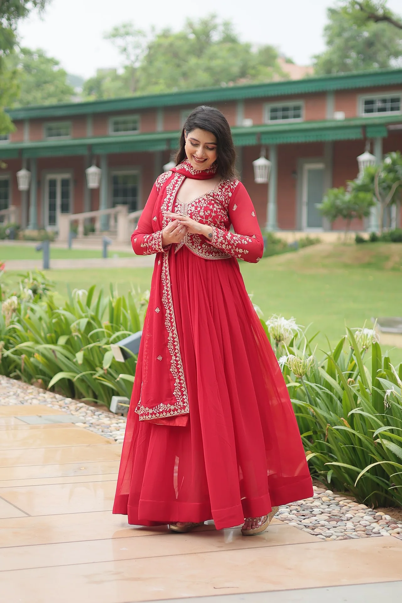 Women's Multi Sequins and Zari Embroidered Faux Blooming Gown with Lace Border Dupatta — photo 9 of 10