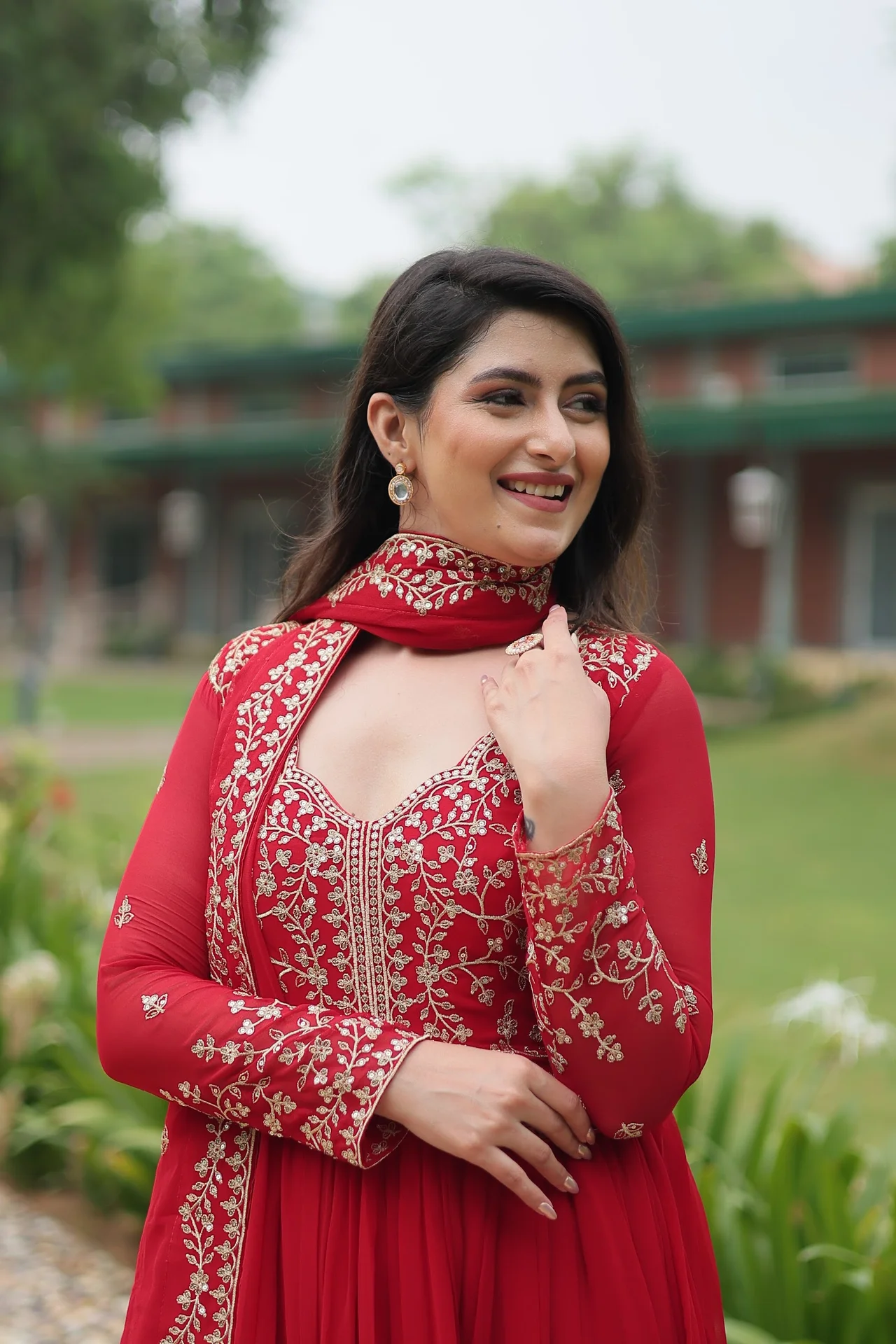 Women's Multi Sequins and Zari Embroidered Faux Blooming Gown with Lace Border Dupatta — photo 10 of 10