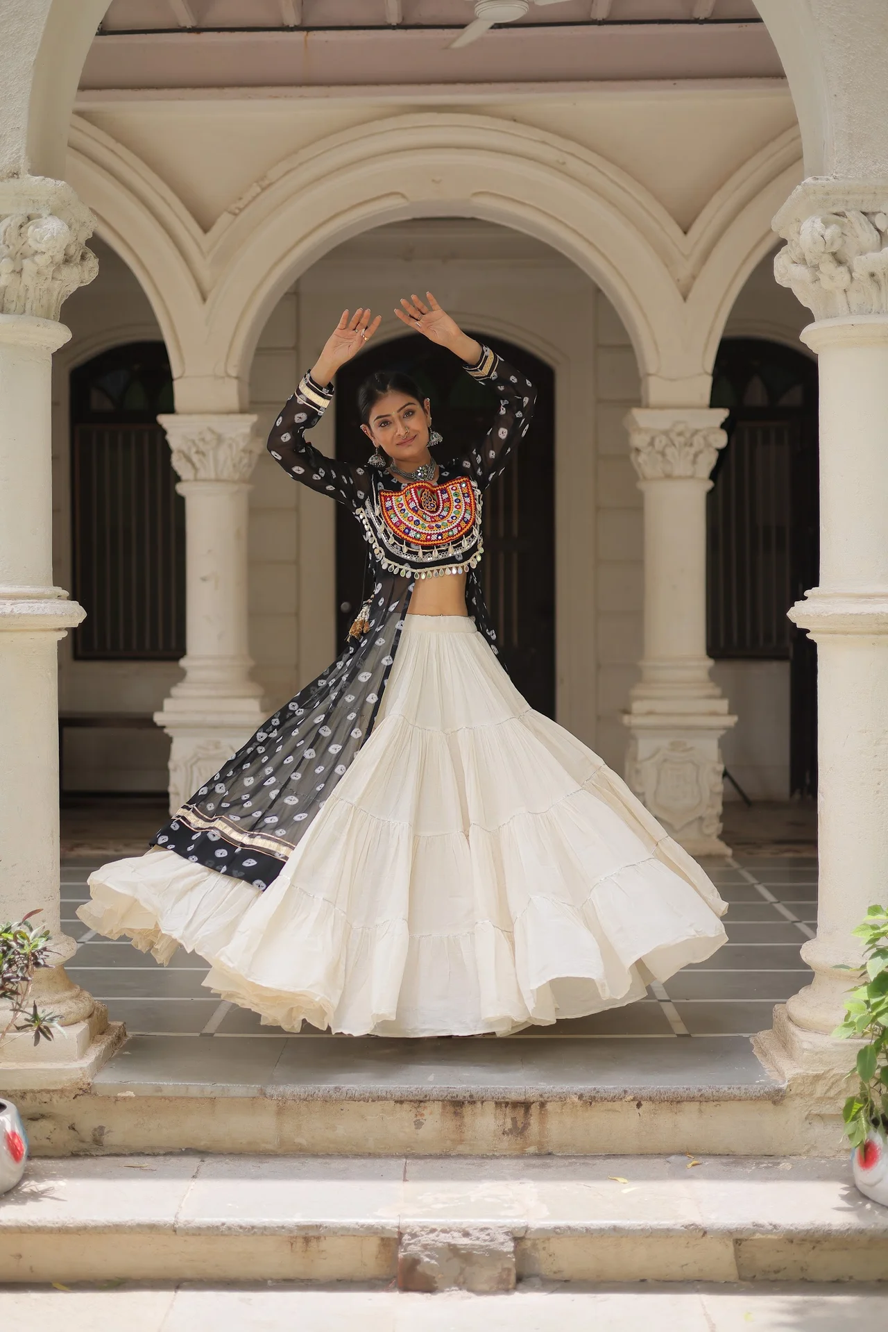 Women's Bandhani Printed Cotton Lehenga Kurti Set in Black — photo 2 of 9