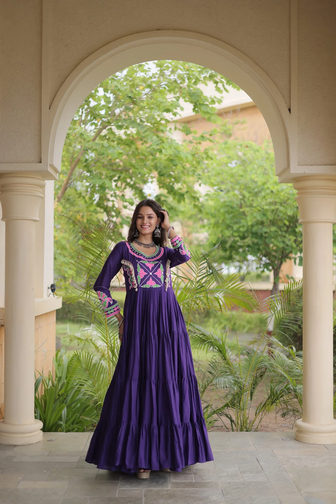 Women's Kora Cotton Gown with Full Sleeves in Purple — photo 2 of 7