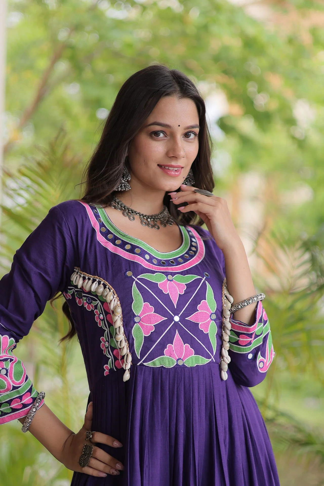 Women's Kora Cotton Gown with Full Sleeves in Purple — photo 3 of 7