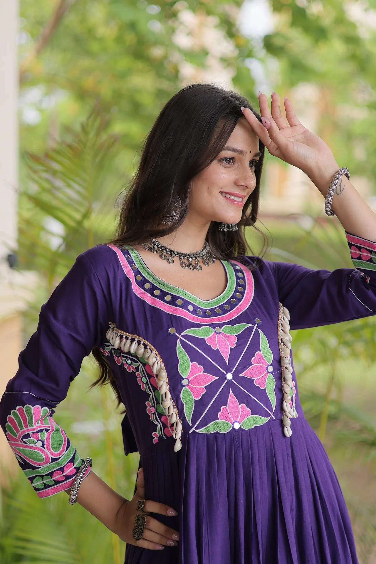 Women's Kora Cotton Gown with Full Sleeves in Purple — photo 4 of 7