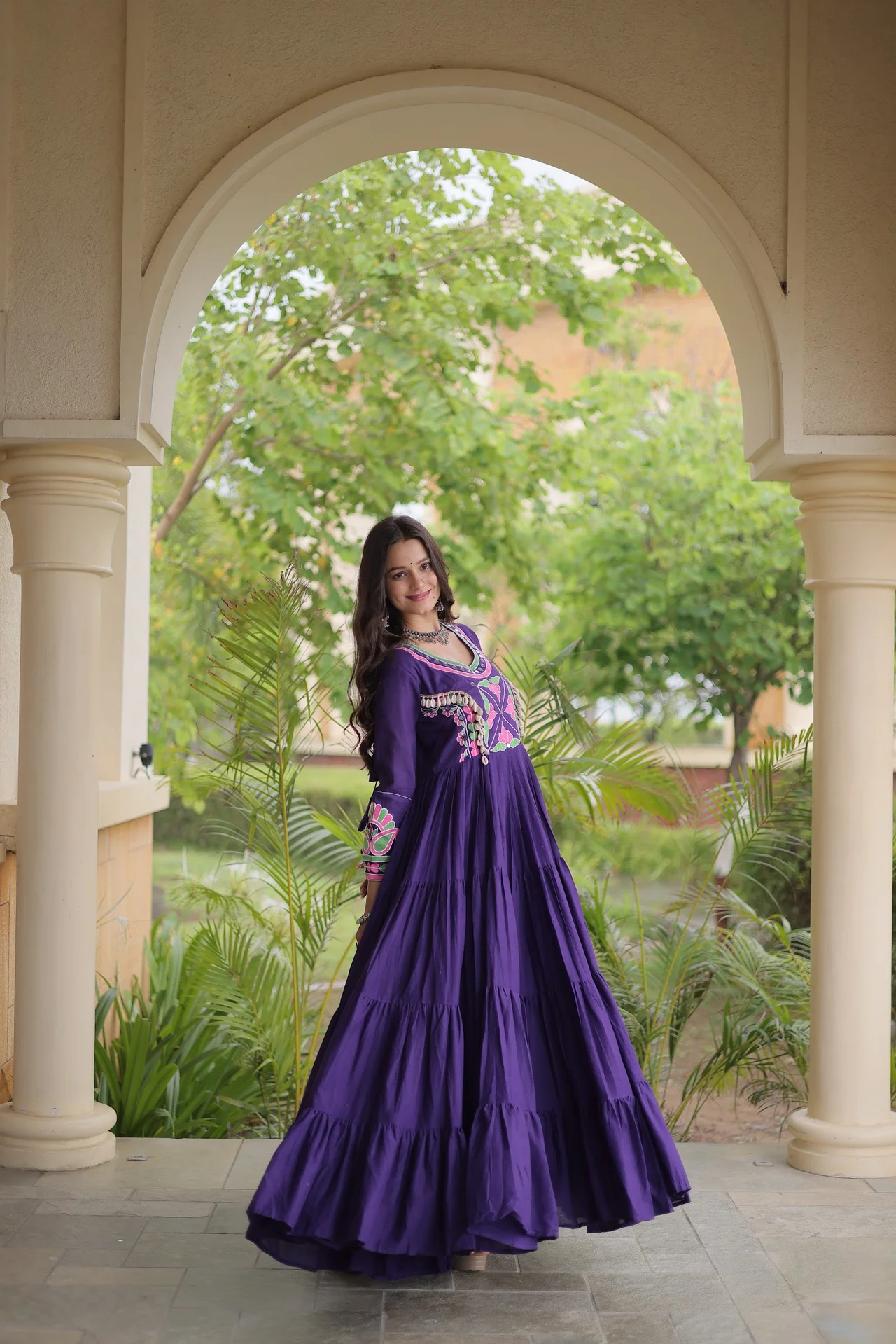 Women's Kora Cotton Gown with Full Sleeves in Purple — photo 6 of 7