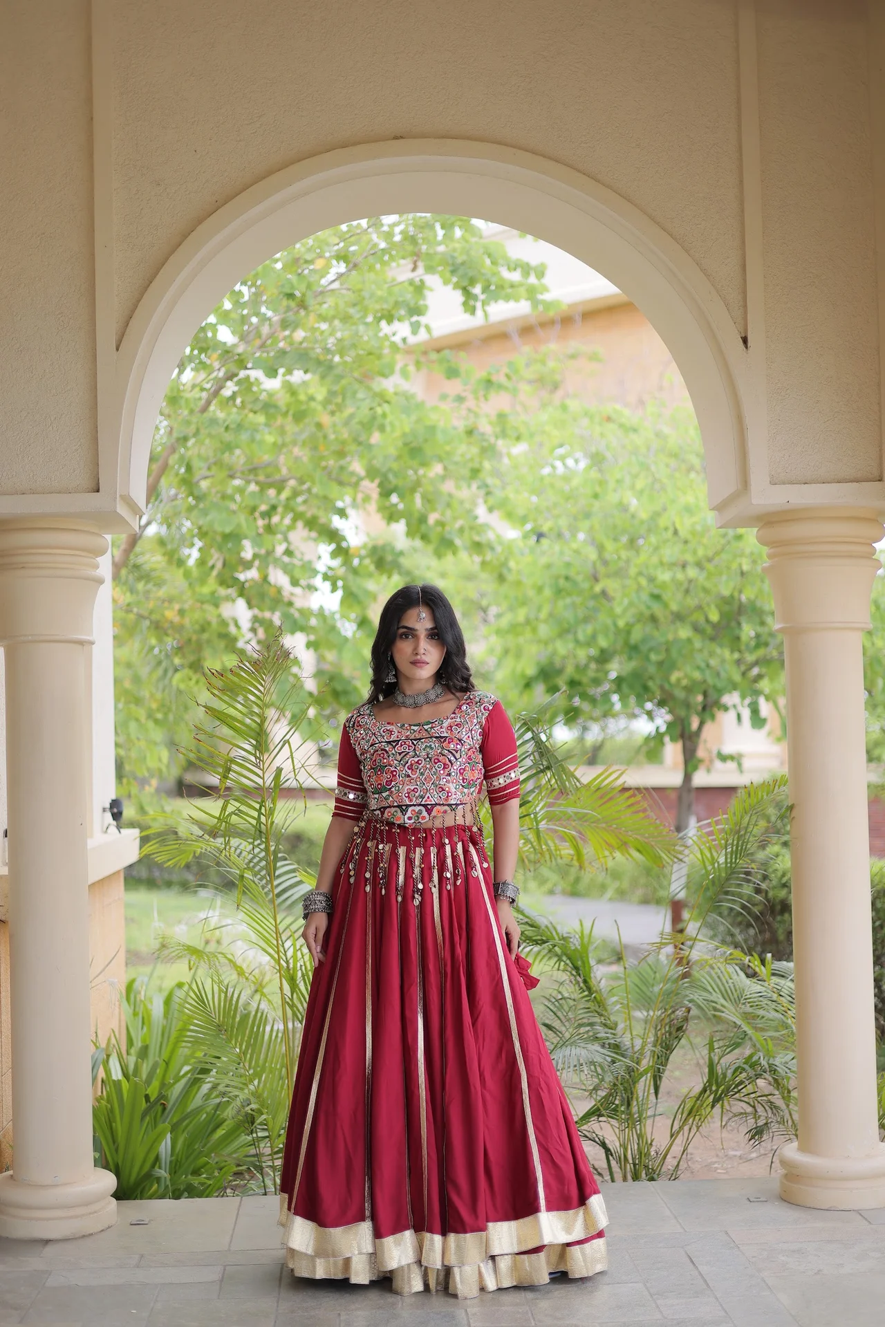 Women's Rayon Lehenga Choli with Stitched Blouse in Maroon — photo 2 of 8