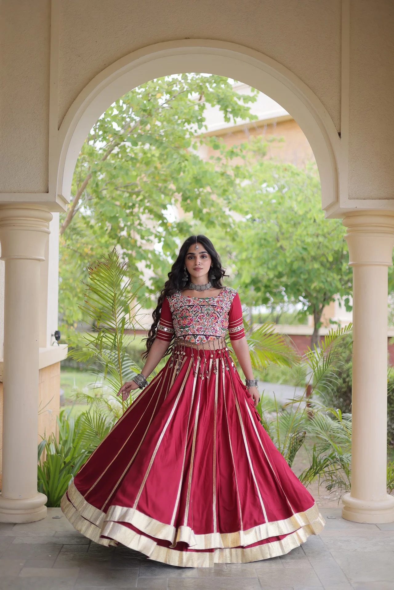 Women's Rayon Lehenga Choli with Stitched Blouse in Maroon — photo 5 of 8