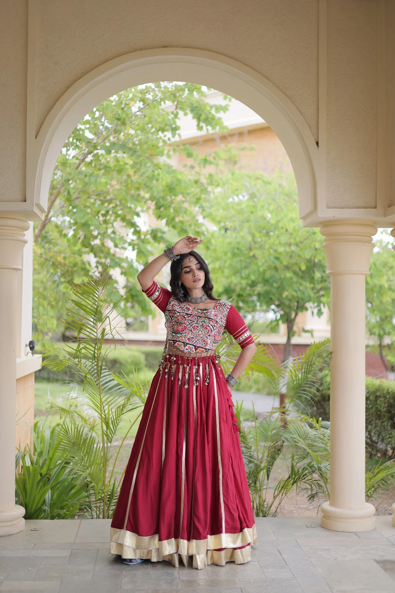 Women's Rayon Lehenga Choli with Stitched Blouse in Maroon — photo 7 of 8