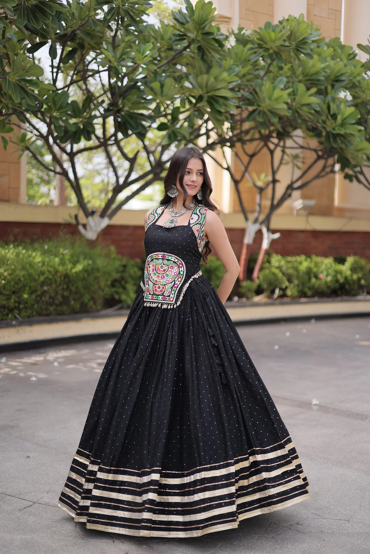 Women's Rayon Lehenga Choli with Stitched Blouse in Black — photo 2 of 8