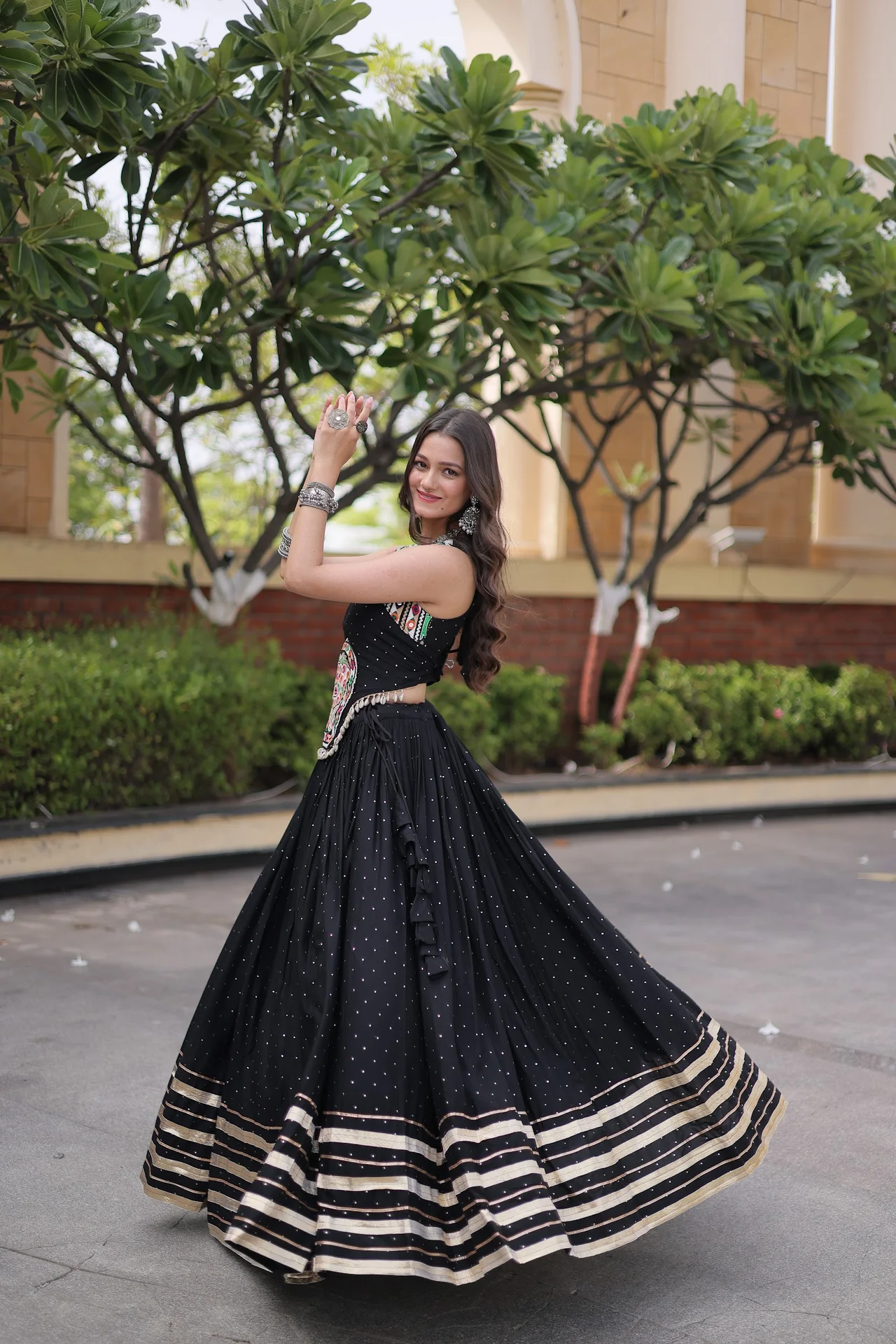 Women's Rayon Lehenga Choli with Stitched Blouse in Black — photo 3 of 8