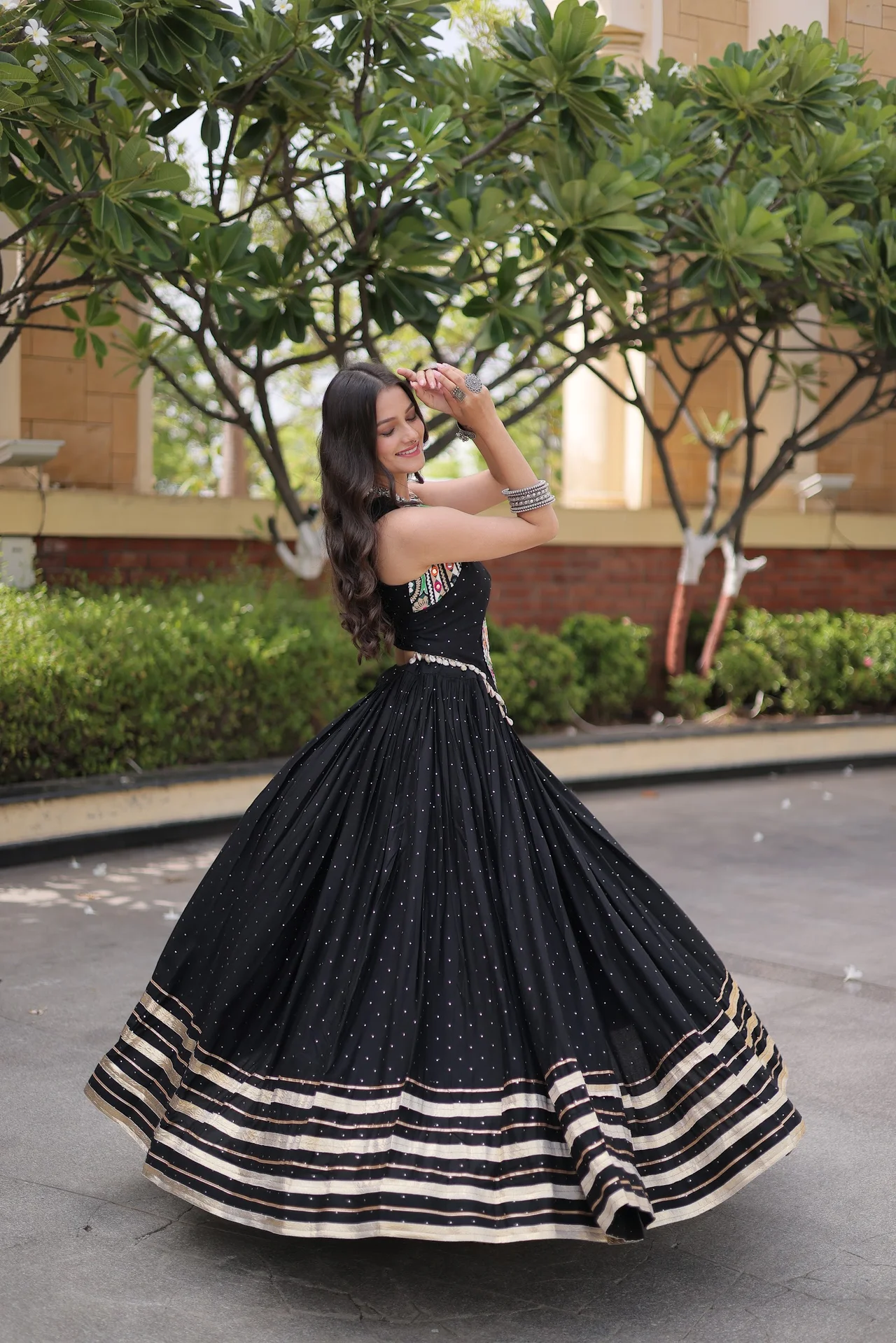 Women's Rayon Lehenga Choli with Stitched Blouse in Black — photo 4 of 8