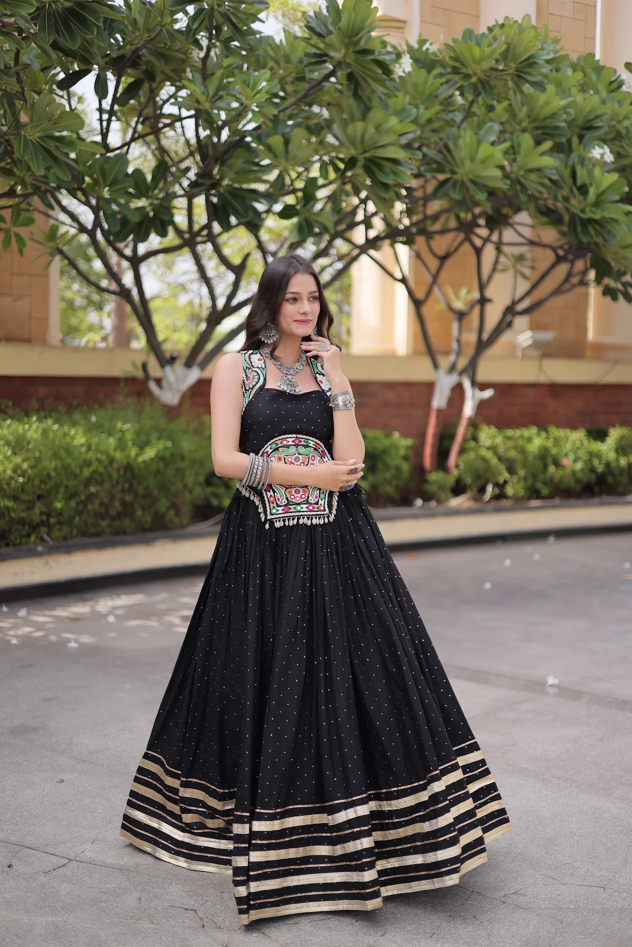 Women's Rayon Lehenga Choli with Stitched Blouse in Black — photo 5 of 8