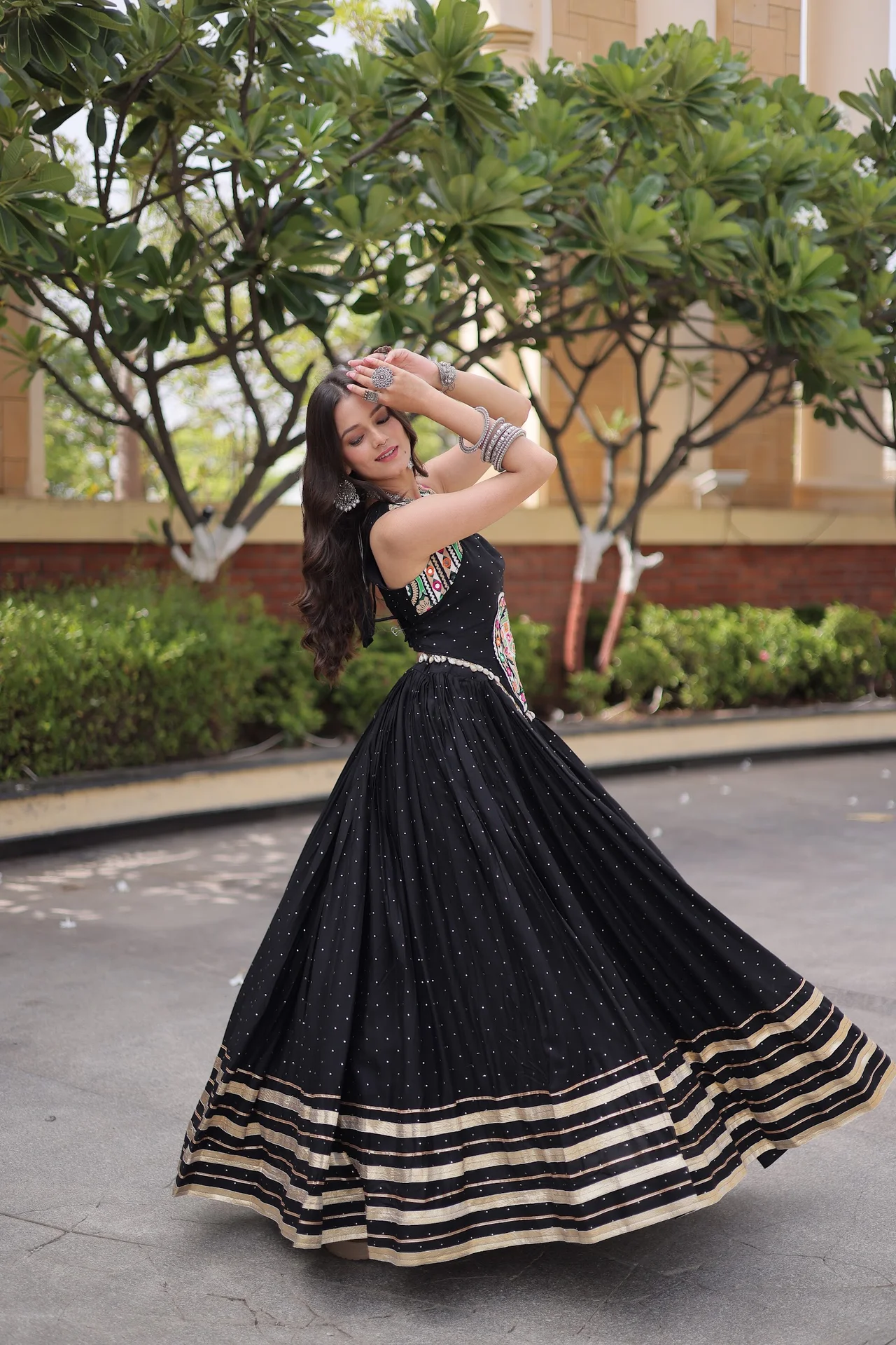 Women's Rayon Lehenga Choli with Stitched Blouse in Black — photo 6 of 8