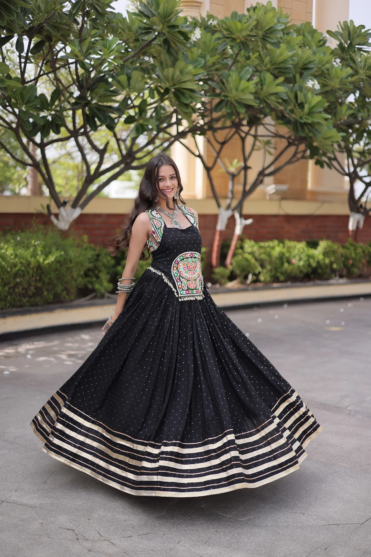 Women's Rayon Lehenga Choli with Stitched Blouse in Black — photo 7 of 8
