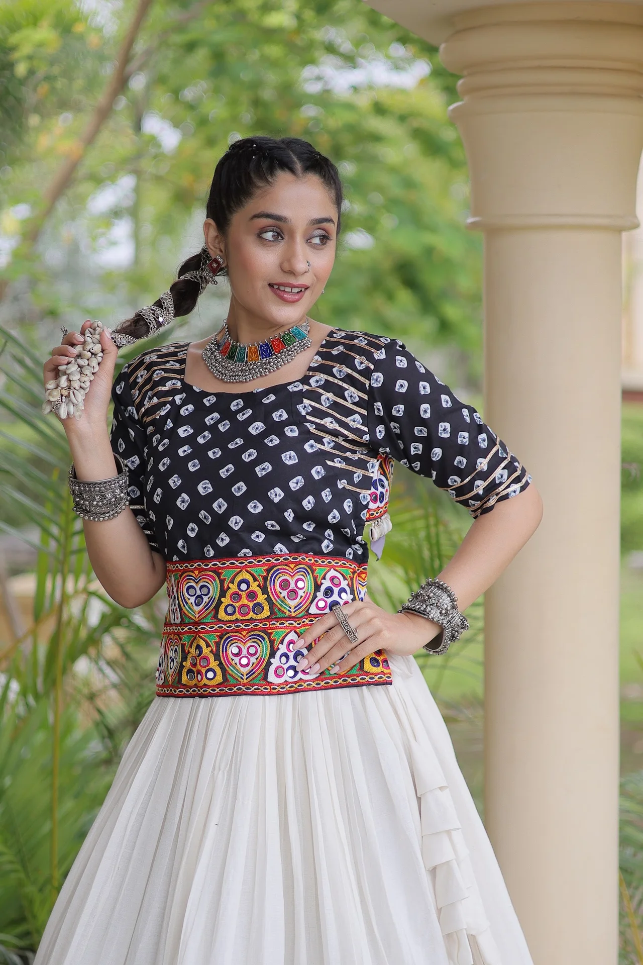 Women's Cotton Lehenga Choli with Stitched Top in Black — photo 2 of 7