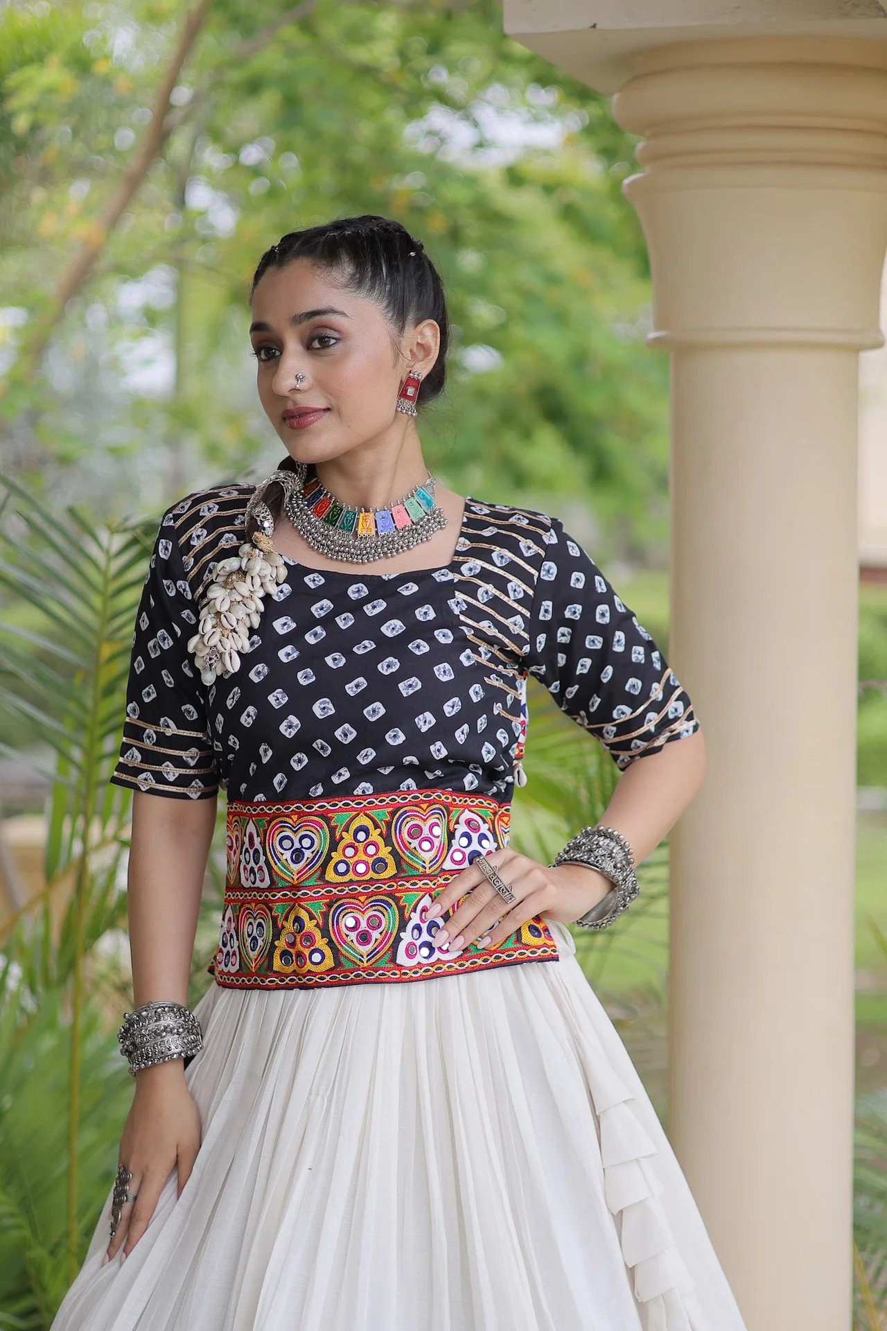 Women's Cotton Lehenga Choli with Stitched Top in Black — photo 3 of 7
