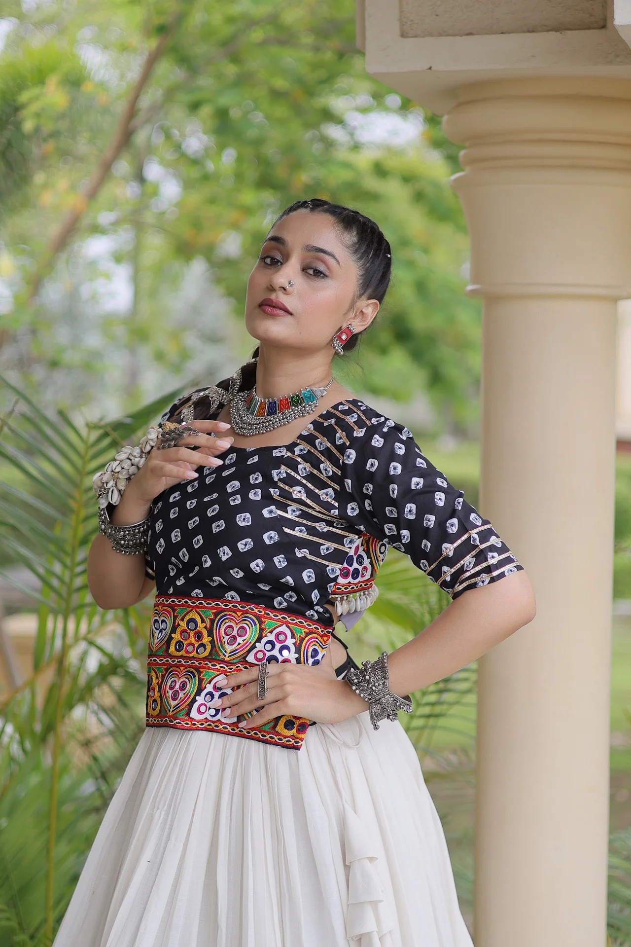 Women's Cotton Lehenga Choli with Stitched Top in Black — photo 4 of 7