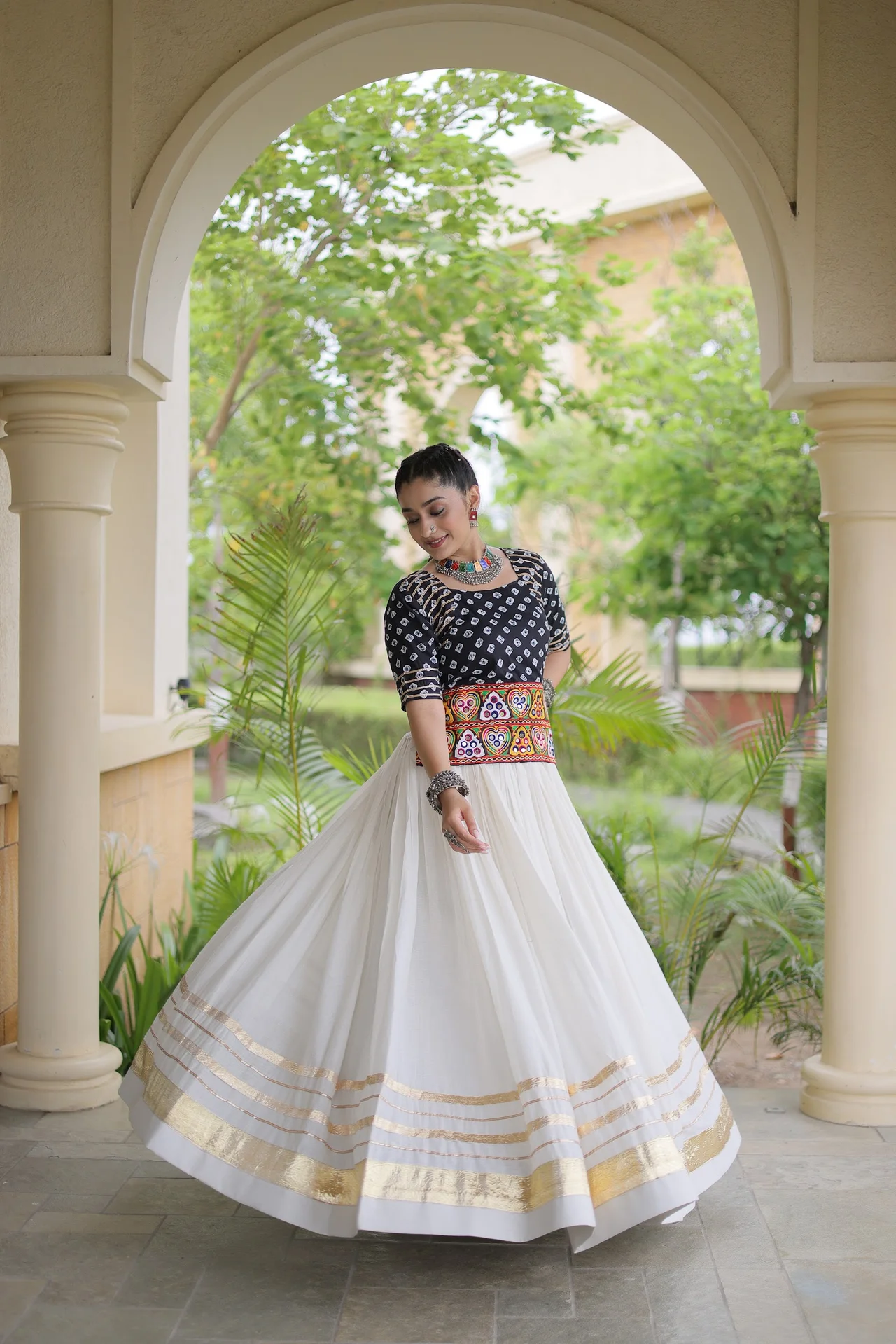 Women's Cotton Lehenga Choli with Stitched Top in Black — photo 5 of 7